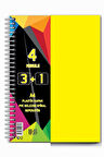 3+1 Ayraçlı Defter 4 Konulu 100 Yaprak 1 Adet 3 Kareli 1 Çizgili Spralli Plastik Kapak Seperatörlü