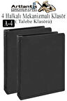 Siyah 4 Halkalı Klasör 2 Adet A4 PVC Öğrenci ve Ofis Tipi Evrak Sunum Klasörü İç Cepli Otomatik Mekanizmalı Büro Okul Arşivle