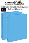 Açık Mavi 4 Halkalı Klasör 2 Adet A4 PVC Öğrenci ve Ofis Tipi Evrak Sunum Klasörü İç Cepli Otomatik Mekanizmalı Büro