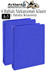 Mavi 4 Halkalı Klasör 2 Adet A5 PVC Öğrenci ve Ofis Tipi Evrak Sunum Klasörü İç Cepli Otomatik Mekanizmalı Büro Okul