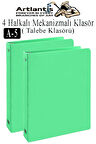 Açık Yeşil 4 Halkalı Klasör 2 Adet A5 PVC Öğrenci ve Ofis Tipi Evrak Sunum Klasörü İç Cepli Otomatik Mekanizmalı Büro