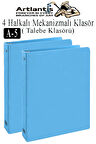 Açık Mavi 4 Halkalı Klasör 2 Adet A5 PVC Öğrenci ve Ofis Tipi Evrak Sunum Klasörü İç Cepli Otomatik Mekanizmalı Büro