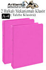 Pembe 2 Halkalı Klasör 2 Adet A4 PVC Öğrenci ve Ofis Tipi Evrak Sunum Talebe Büro Klasörü İç Cepli Otomatik Mekanizmalı