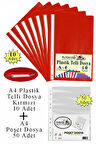 Telli Dosya Plastik A4 10 lu ve Poşet Dosya 50 li 1 Paket Ekonomik Kaliteli Şeffaf Kapak Telli Dosya Okul Büro Ofis