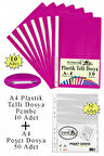 Telli Dosya Plastik A4 10 lu ve Poşet Dosya 50 li 1 Paket Ekonomik Kaliteli Şeffaf Kapak Telli Dosya Okul Büro Ofis