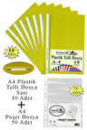 Telli Dosya Plastik A4 10 lu ve Poşet Dosya 50 li 1 Paket Ekonomik Kaliteli Şeffaf Kapak Telli Dosya Okul Büro Ofis