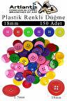 Renkli Düğme Plastik 1.8cm 150 li 1 Paket 18 mm Plastik Renkli Düğme Dikiş Parlak Yuvarlak 4 Delikli Düğme Etkinlik Okul