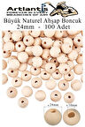 Naturel Ahşap Boncuk 24mm 100 lü 1 Paket Ham Boyanabilir Ahşap Yuvarlak Doğal Boncuklar Takı Tasarım Ektinlik Kreş Okul