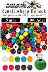 Renkli Ahşap Boncuk 8mm 100 lü 1 Paket Renkli Ahşap Boyalı Yuvarlak Doğal Boncuklar Saç Takı Tasarım Ektinlik Kreş Okul