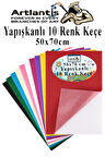 Yapışkanlı Keçe 50x70 cm 10 Renk 1 Paket 2.0 mm Renkli Hobi Keçesi Elişi Keçe Kumaşı Anasınıfı Kreş Okul Öncesi El Sanat
