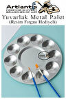 Yuvarlak Metal Palet 1 Adet Metal Boya Paleti 10 Hazneli 17 cm Paslanmaz Resim Boyama Paleti Fırça Hediyeli