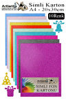 Simli Karton A4 20x30 cm 10 Renk 1 Paket 10 lu Simli Karton Parıltılı Kağıt Anasınıfı Kreş Etkinlik Proje Dekoratif