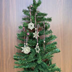 celikavm® Pilli Peri Ledli 6 Parça Kırmızı Beyaz İpli Kar Tanesi Model Ahşap Yılbaşı Ağaç Süsü