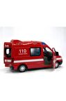 Diecast Metal İTFAİYE Mercedes Sprinter Çek Bırak Işıklı Siren Sesli 14 Cm kapıları açılır