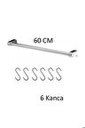 Mutfak Askılık - Banyo- Askılık Genel Amaçlı Duvar Askısı Krom 60 Cm Boru 6 Adet Askı