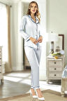 Kadın Patlı Saten Düğme Detaylı Pijama Takımı LL.N1.I0.LA.004