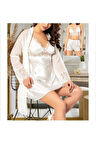 Kadın Saten Gecelik & Sabahlık & Şort & Bralette 4'lü Takım LL.N1.I0.LA.015