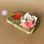 Uretti - Pınar 6606 - El Yapımı Pembe Gül ve Kelebek Süslemeli Dekoratif Mumluk - 7 x 12 cm
