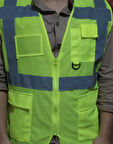 Personel İş Güvenliği için Fileli Cepli Sarı Reflektörlü XL İkaz Yeleği