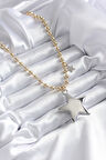 Zarif Kadın için Golden Pirinç Topçuk Zincir Silver Yıldızlı Luks Kolye
