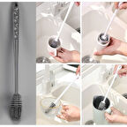 Büro Ev Ofis Mutfağı için Uzun Silikon Saplı Biberon Kavanoz Yıkama Fırçası