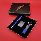 Büro Ev Ofis Hediyesi için 3PARÇA Metal Kalem Çakmak Anahtarlık Seti