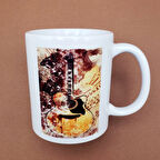 Büro Ev Ofis Hediyesi için Retro Tasarım Gitar Baskılı Kupa Bardak