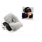 Büro Ev Ofis Seyahat Keyfi için 3PARÇA Kulak Tıkaç Göz Bantlı Şişme Boyun Yastık Seti