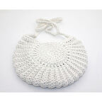 Büro Ev Ofis Kadını için Hediyelik 28x23CM Beyaz Dantel Örgü Tipi Oval Dekor Bez El Çantası