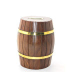 Büro Ev Ofis Çocuk Hediyesi için Tasarruf Eğitici 15CM Pirinç Ahşap Fıçı Kumbara