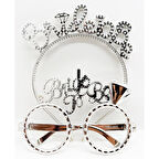 Büro Ev Ofis Etkinlik Gösteri Kostümü için Silver Bride To Be  Taç Gözlük Seti