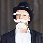 Büro Ev Ofis Etkinlik Gösteri Kostümü için Beyaz Yapışkanlı Takma Sakal Bıyık Kaş Seti