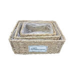 Büro Ev Ofis Düzeni için 3PARÇA Dikdörtgen Doğal Hasır Saksı Seti