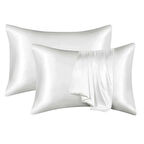 Büro Ev Ofis için 2PARÇA 50X70CM Beyaz İpek Saten Antibakteriyel Terletmez Yastık Kılıf Seti