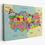 Harita Sepeti Türkiye Haritası Kanvas Tablo Sınır Komşulu Eğitici Dekoratif Tablo 3080