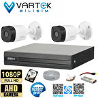 2 Kameralı 250GB Harddiskli 30m Gece Görüşlü Full HD Güvenlik Kamera Seti