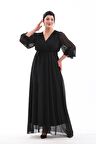 ABİYE KRUVAZE YAKA KOL UÇLARI LASTİKLİ UZUN BOY BÜYÜK BEDEN ABİYE ELBİSE 3085