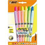 Bic Highlighter Grip 12 Renk Fosforlu Kalem Set Pastel + Canlı Renkler