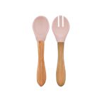 OiOi Silikon Mama Çatal Kaşık Seti Pembe-Gül Kurusu