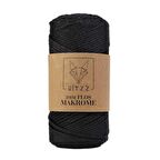 Floş Makrome İpi 2 MM Siyah Siyah Simli