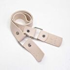 Kulaklı Deri 2'li Çanta Sapı Dikmeli - Krem