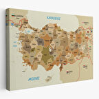 Harita Sepeti Türkiye Haritası Kanvas Tablo Sınır Komşulu Eğitici Dekoratif Tablo 3104