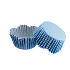 Cupcake Kalıbı Pet Kapsül Dalgalı Kek Kalıbı 65X38 MM (100 Adet)  Mavi Küçük Puanlı