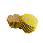 Cupcake Kalıbı Pet Kapsül Dalgalı Kek Kalıbı 65X38 MM (100 Adet)  Puantiyeli  Sarı