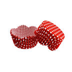 Cupcake Kalıbı Pet Kapsül Dalgalı Kek Kalıbı 65X38 MM (100 Adet)  Puantiyeli Kırmızı