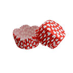 Cupcake Kalıbı Pet Kapsül Kırmızıya Beyaz Kalp Desenli Dalgalı Kek Kalıbı 65X38 MM (100 Adet)
