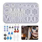 Epoksi Silikon Kalıp Cadılar Bayramı İskelet Kuru Kafa Modelleri Delikli Kolye Küpe Kalıbı