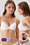 2'li Ekonomik Paket Beyaz 6805 Adria Balenli Push Up Dolgulu Micro Sütyen Set