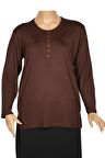 Cimariva Kadın Arsu Büyük Beden Robalı Süs Düğmeli Kahverengi Bluz