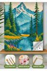 Sayılarla Boyama Seti 40x50 Cm (Çıtalı) Fırça Boya Dahil Numaralı Tuval Nehir Dağ Manzara